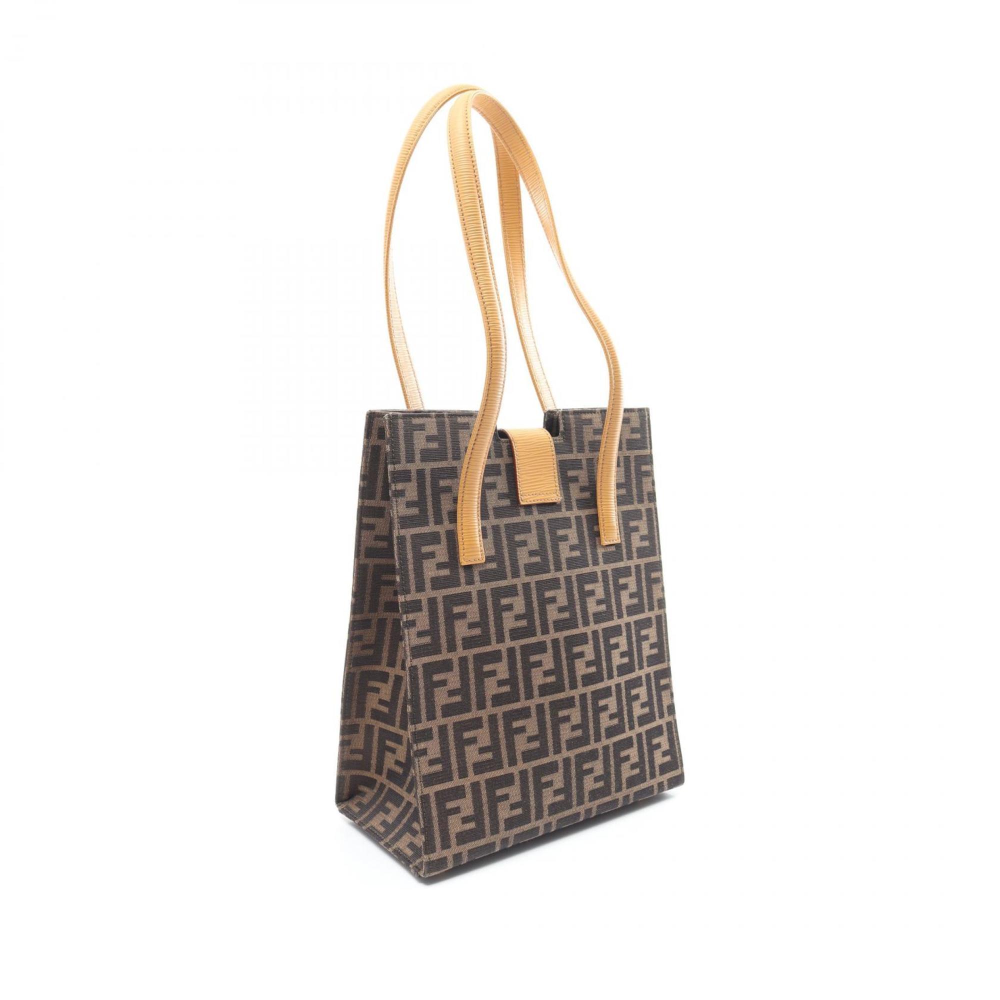 FENDI ZUCCA Tote Bag Canvas Leather Women's Brown