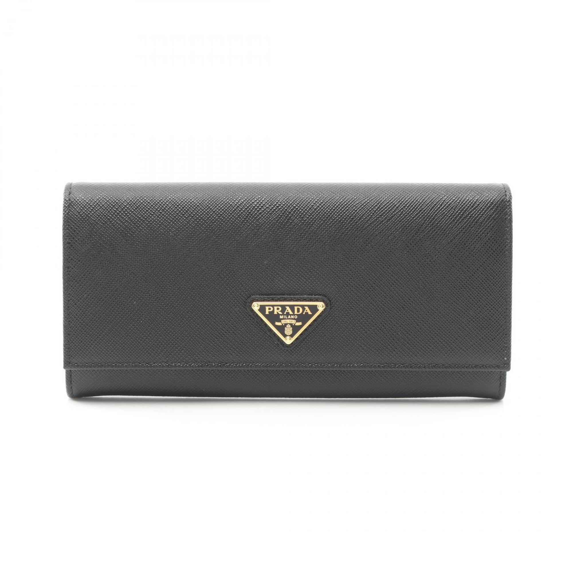 PRADA SAFFIANO TRIANG Bi-fold Long Wallet Saffiano Leather Women's Black 1MH132QHHF0002