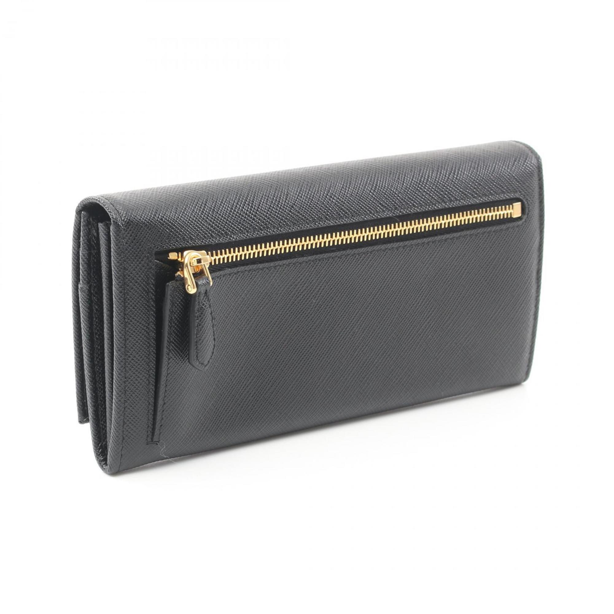 PRADA SAFFIANO TRIANG Bi-fold Long Wallet Saffiano Leather Women's Black 1MH132QHHF0002