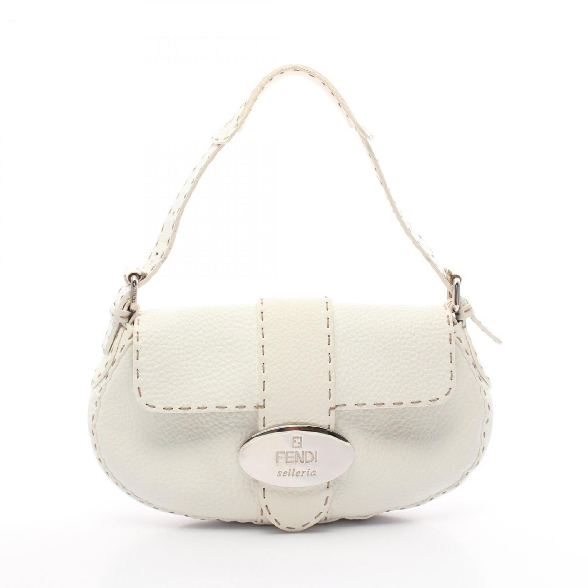 FENDI Selleria Shoulder Bag Leather Women's White 8BR407