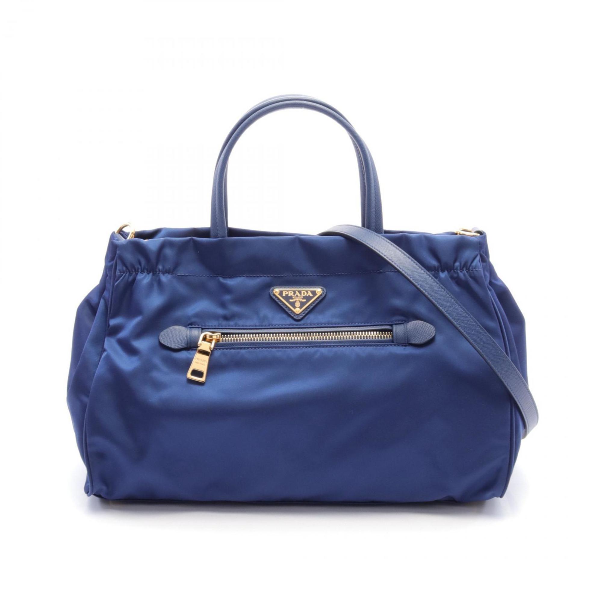 PRADA TESSUTO+SAFFIAN Tote Bag, Nylon, Saffiano Leather, Women's, Blue