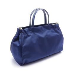 PRADA TESSUTO+SAFFIAN Tote Bag, Nylon, Saffiano Leather, Women's, Blue