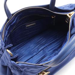 PRADA TESSUTO+SAFFIAN Tote Bag, Nylon, Saffiano Leather, Women's, Blue