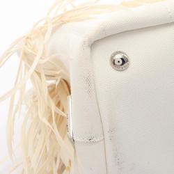 PRADA CANAPA Plume Tote Bag Canvas Feather Women's White 1BG439