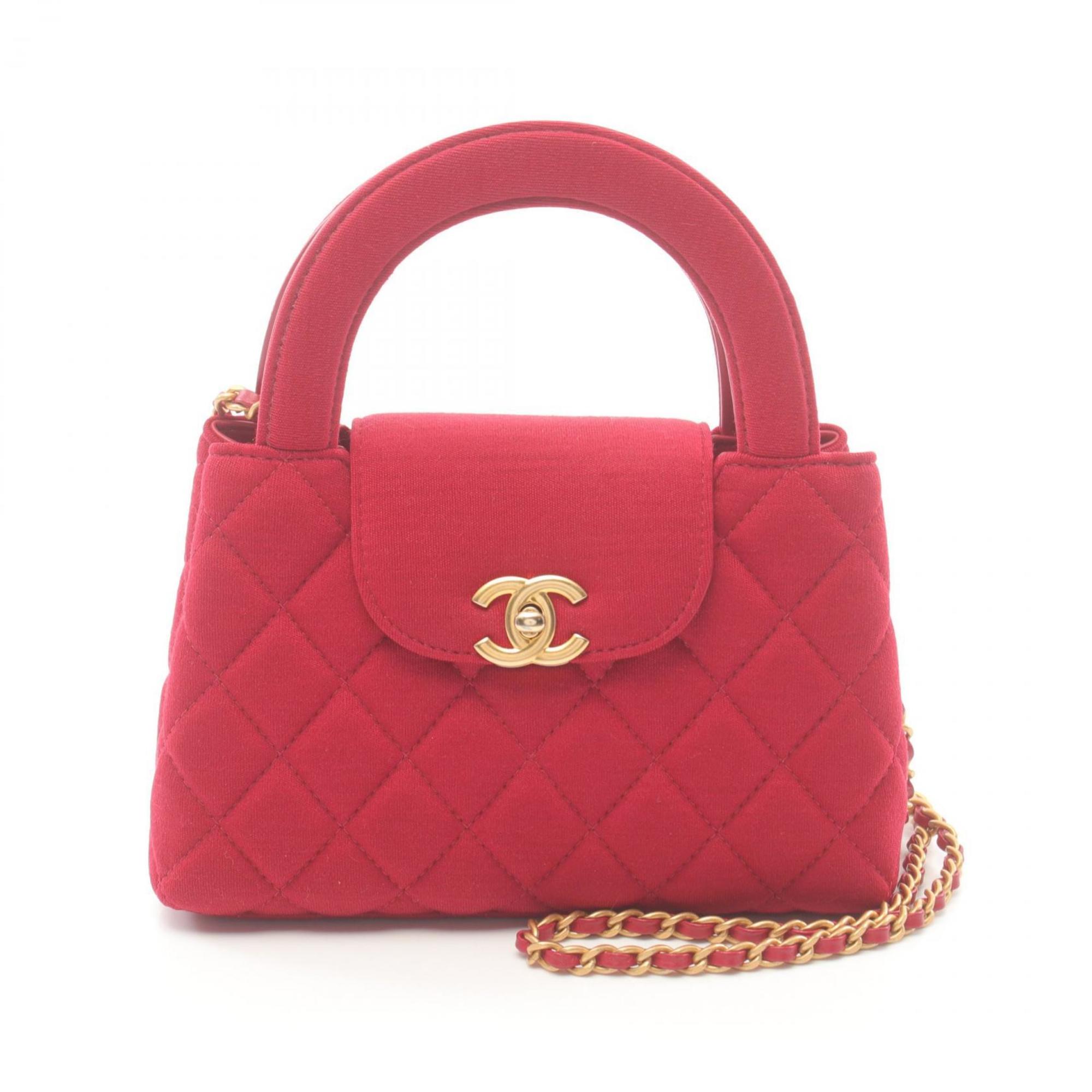 CHANEL Matelasse Handbag Bag Canvas Women's Red