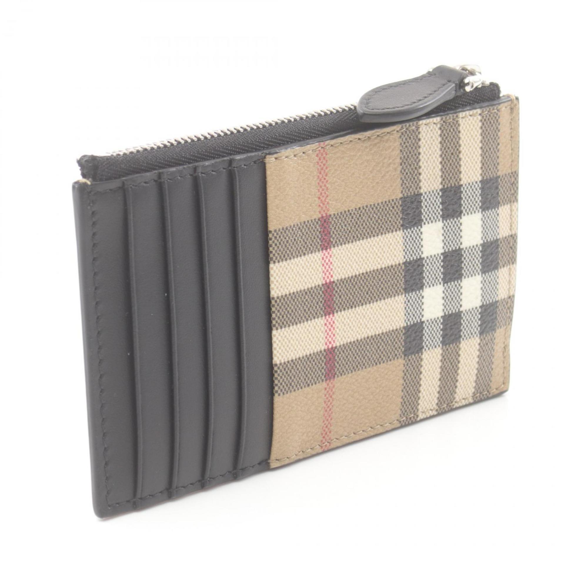 Burberry Check Wallet/Coin Case Wallet Coated Canvas Leather Men's Women's Beige Black Multicolor 8084166