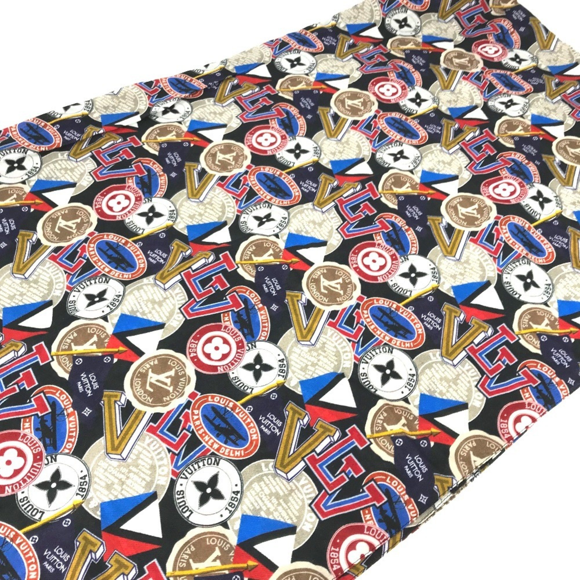 LOUIS VUITTON M70623 Etoile Allover LV League Stole Large Scarf Shawl Cotton Silk Men Women Multicolor