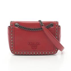 PRADA GLACE'CALF Shoulder Bag Leather Women's Red 1BD147