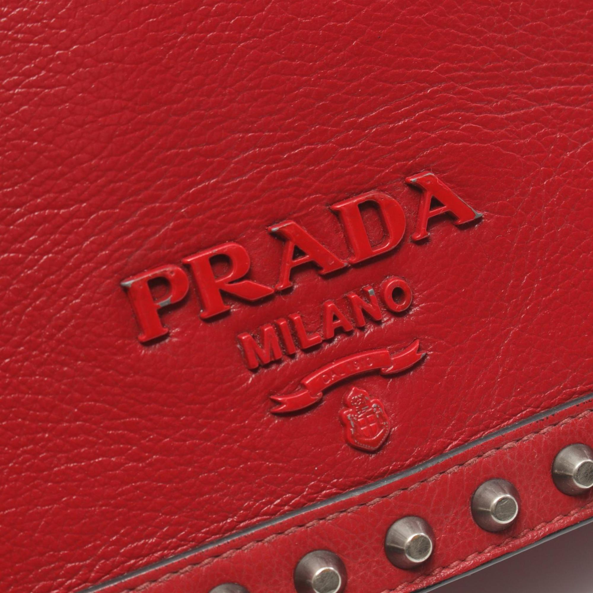 PRADA GLACE'CALF Shoulder Bag Leather Women's Red 1BD147