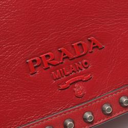 PRADA GLACE'CALF Shoulder Bag Leather Women's Red 1BD147