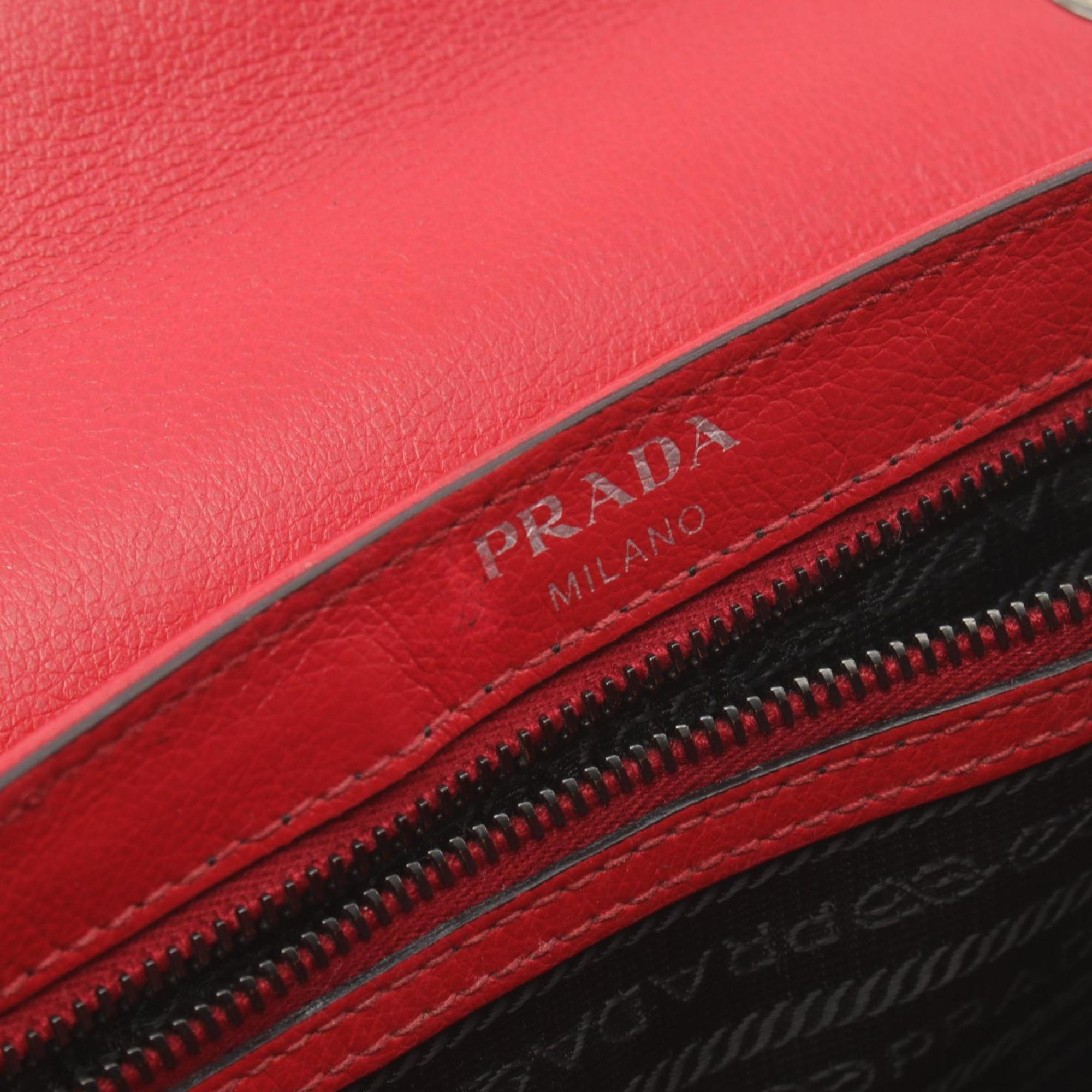 PRADA GLACE'CALF Shoulder Bag Leather Women's Red 1BD147