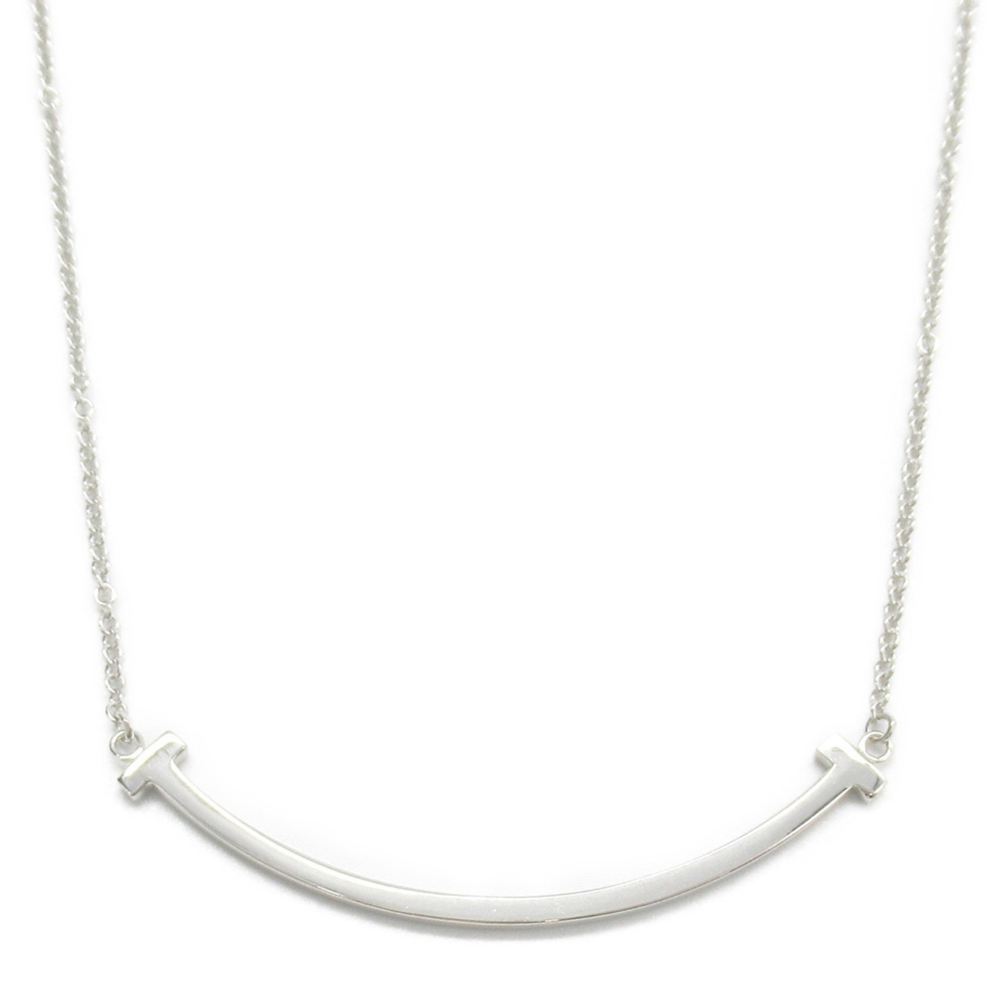 Tiffany & Co. T Smile Small Necklace, K18WG (White Gold), Women's, Silver