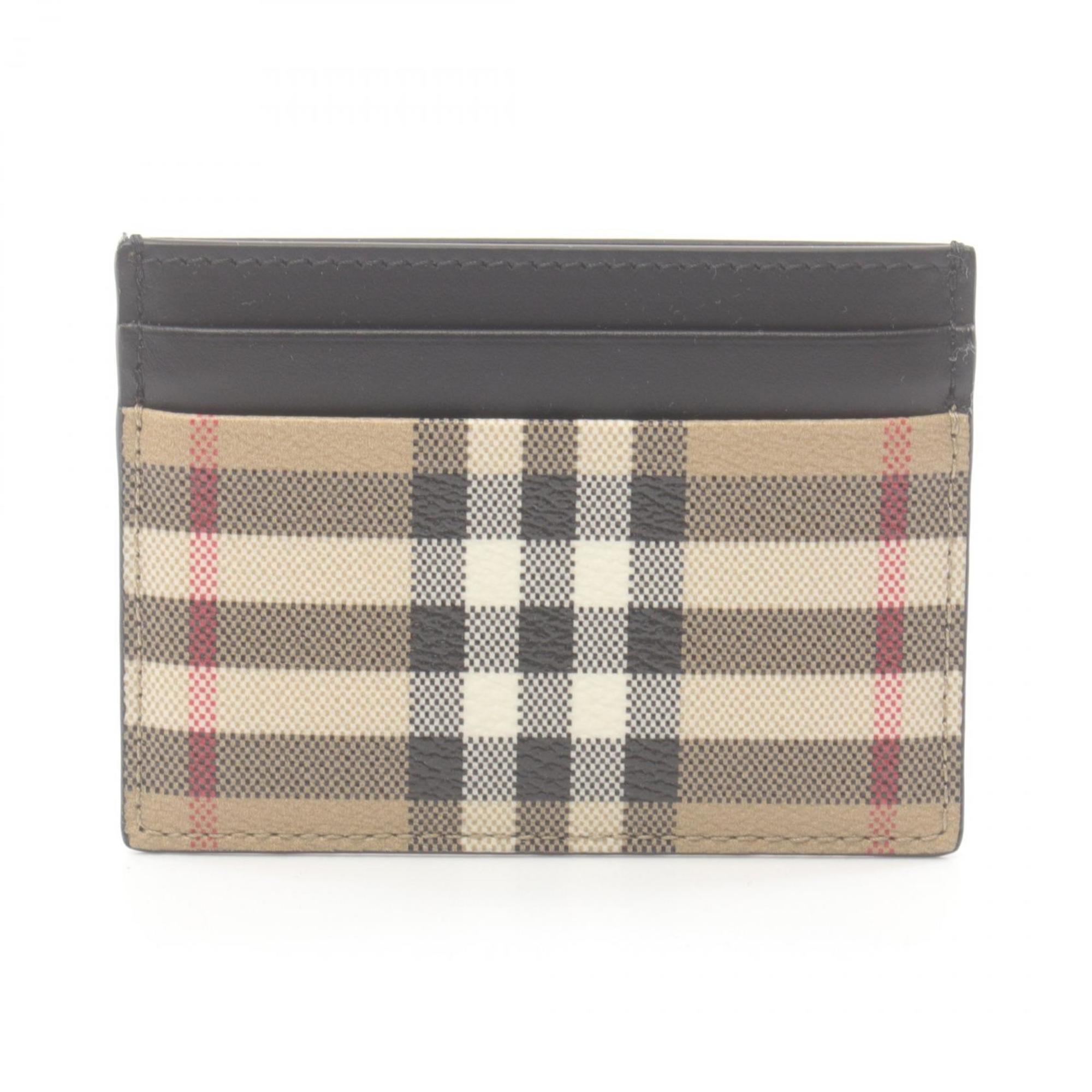 Burberry Check Business Card Holder/Card Case Coated Canvas Leather Men's Beige Black Multicolor 8084175