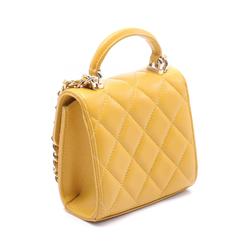 CHANEL Matelasse Chain Clutch Shoulder Bag Leather Women's Yellow AP2682