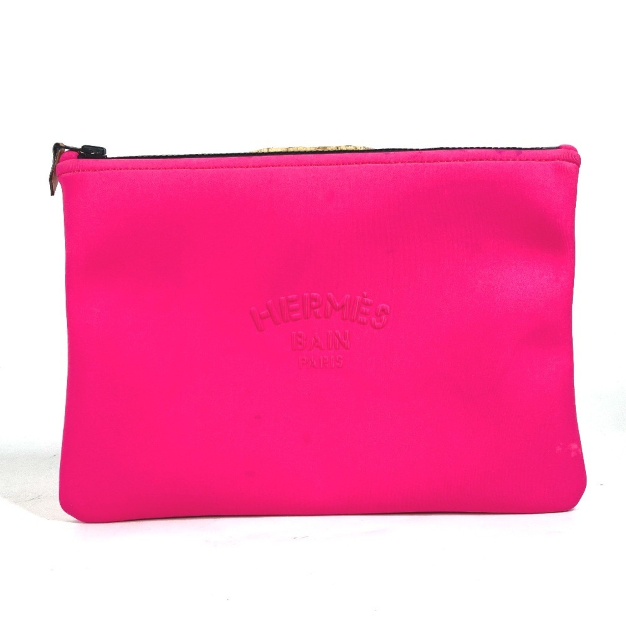 HERMES Neoban MM Clutch Bag Pouch Polyamide Women's Pink