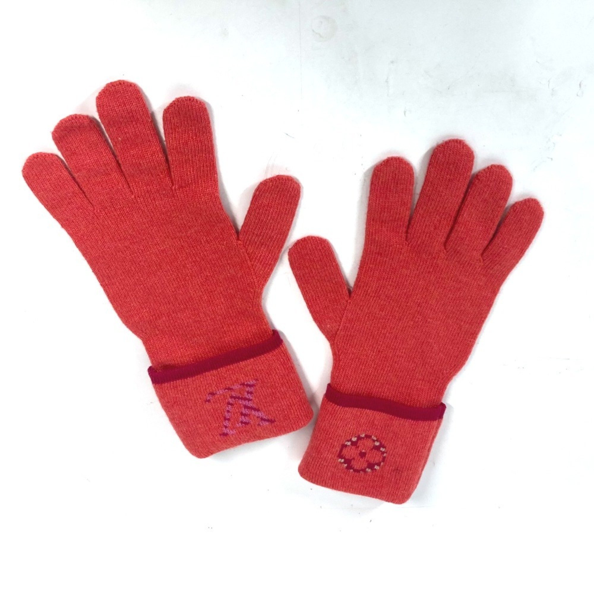 LOUIS VUITTON M70838 Gon Pop Monogram Gloves Wool Cashmere Women's Pink