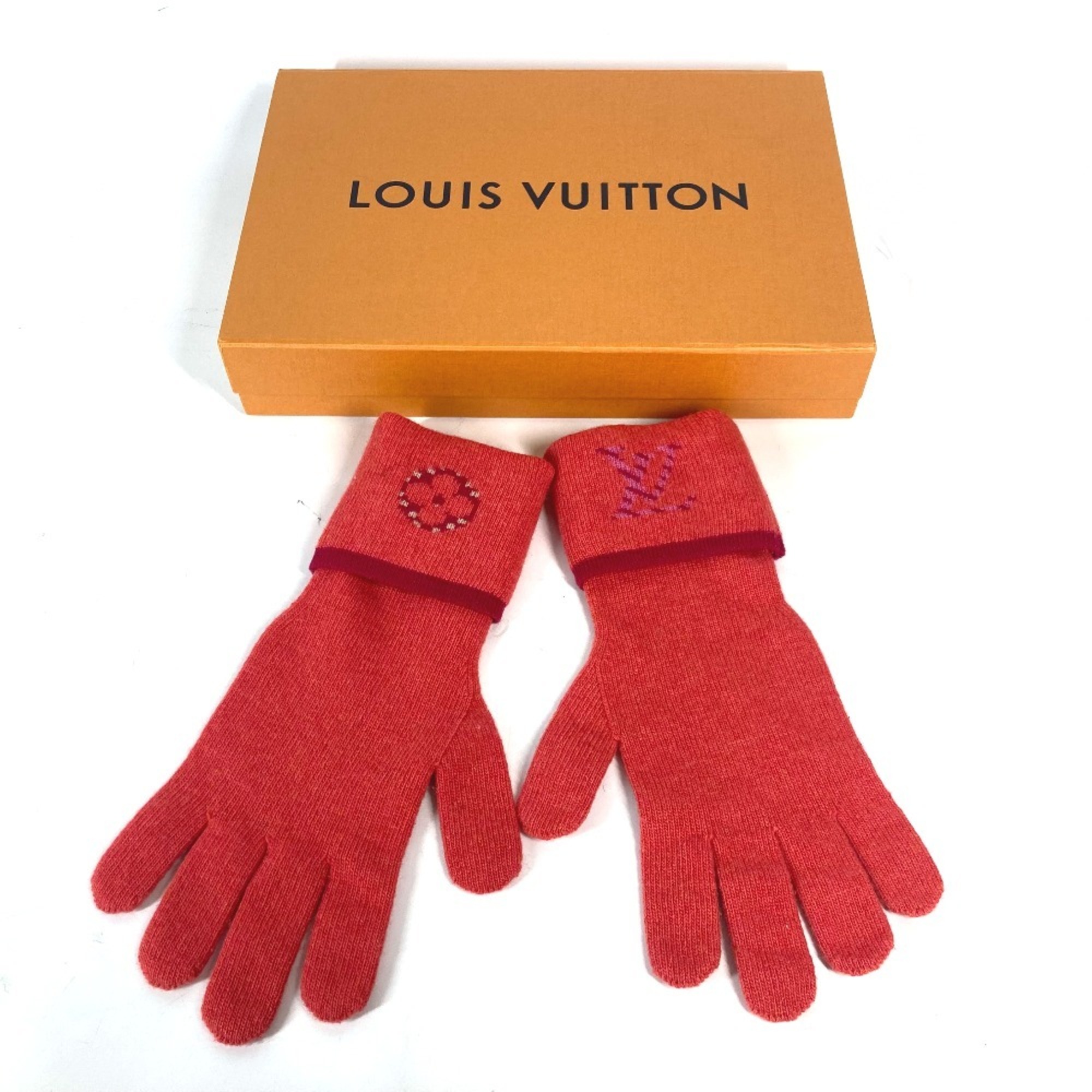 LOUIS VUITTON M70838 Gon Pop Monogram Gloves Wool Cashmere Women's Pink