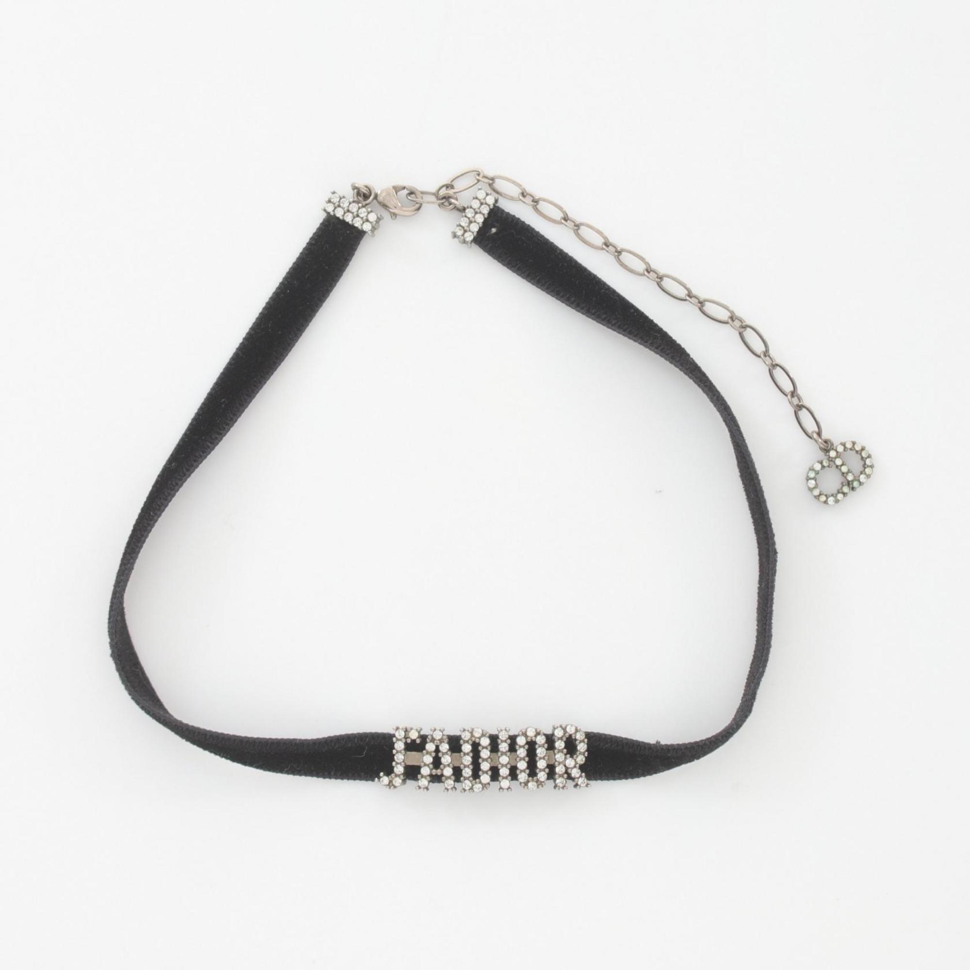 Christian Dior Dior J'ADIOR Choker Stainless Steel Velvet Rhinestone Women's Black Silver Clear