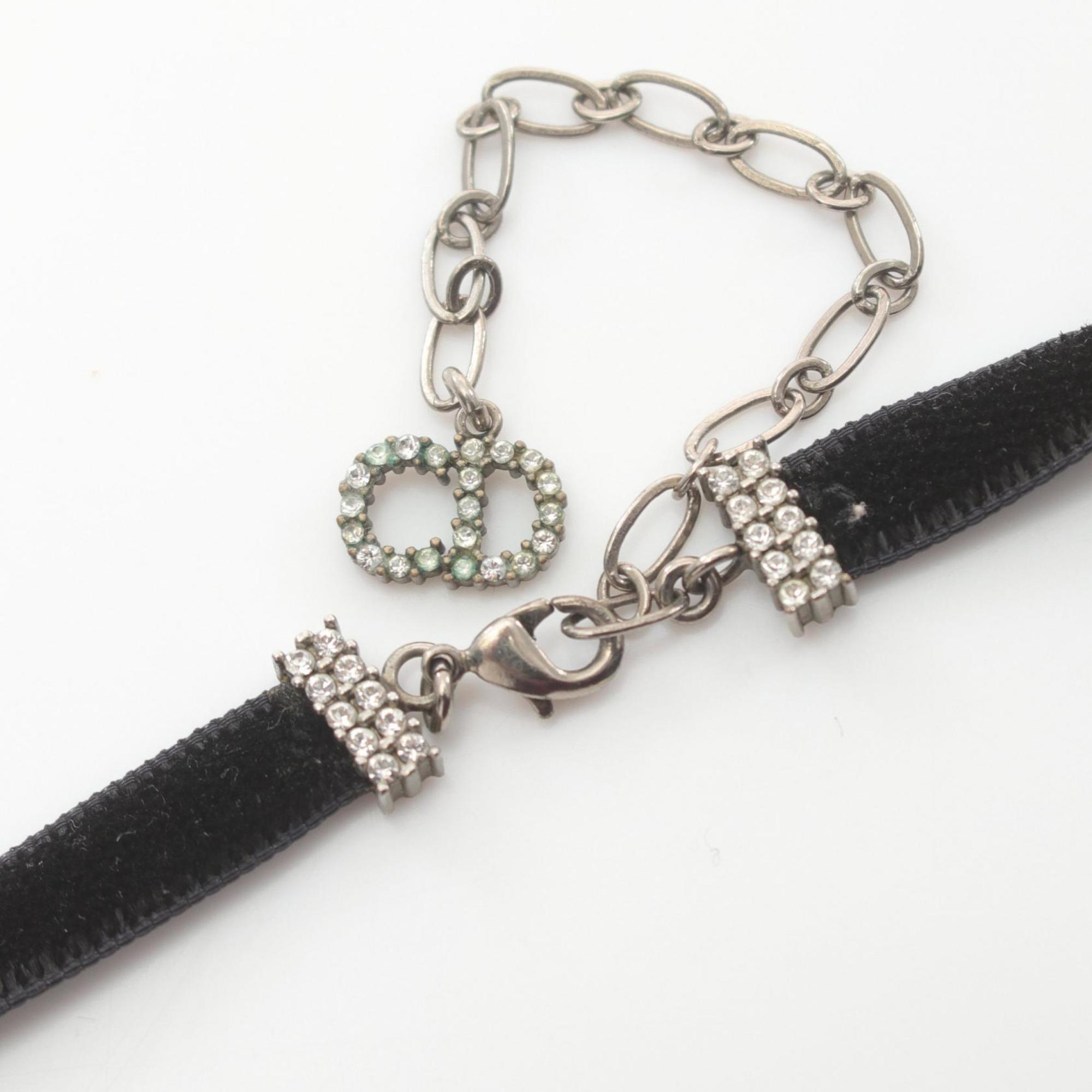 Christian Dior Dior J'ADIOR Choker Stainless Steel Velvet Rhinestone Women's Black Silver Clear