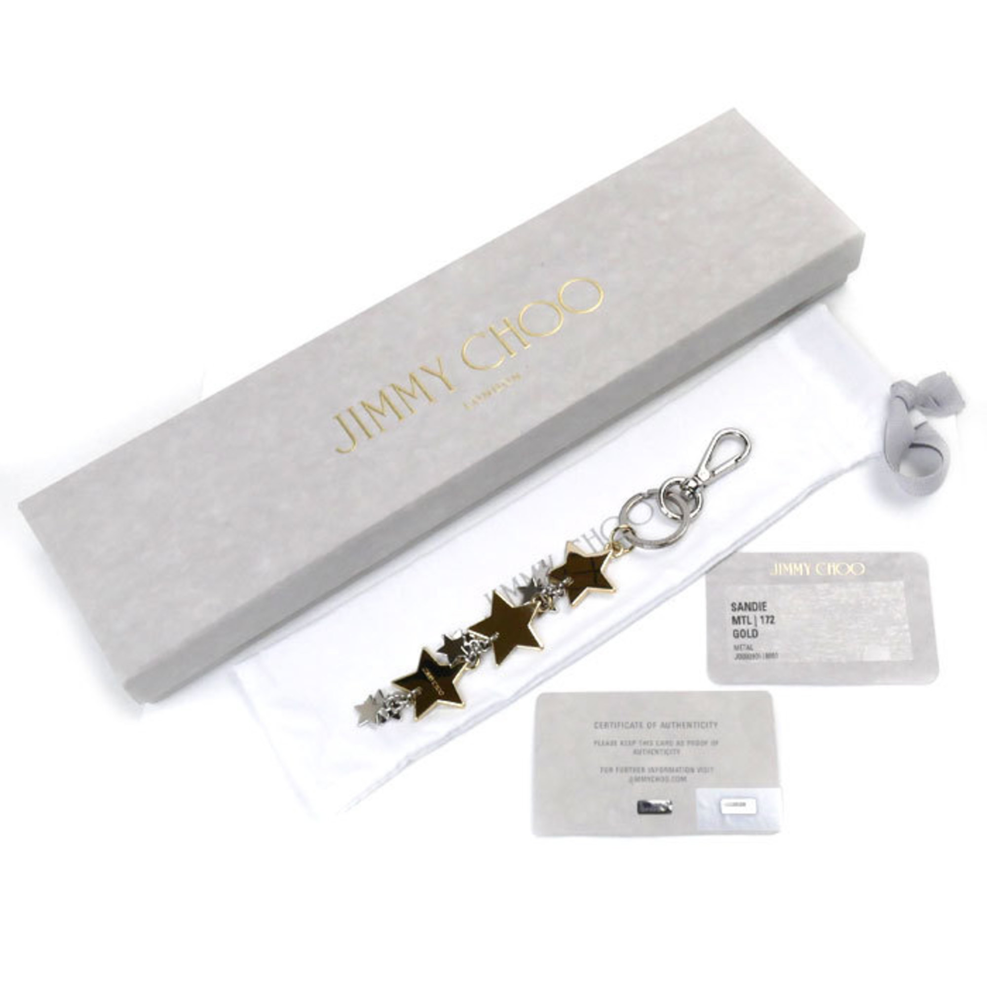 JIMMY CHOO SANDIE MTL Star Bag Charm Keychain Silver Gold Women's