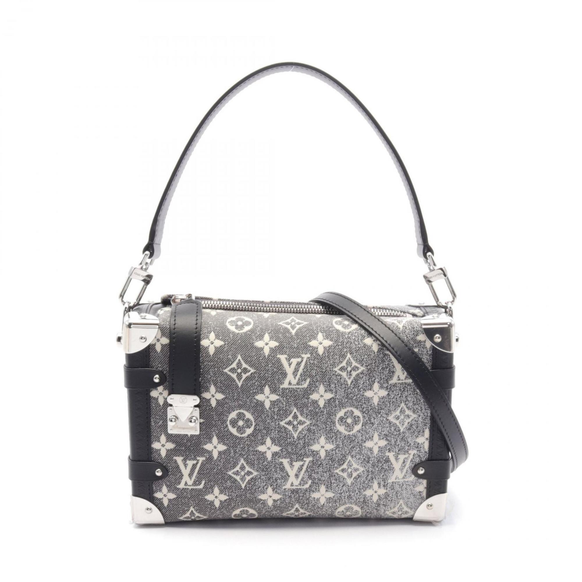 Louis Vuitton LOUIS VUITTON Side Trunk Monogram Jacquard Denim Shoulder Bag Leather Women's Gray Black M21460