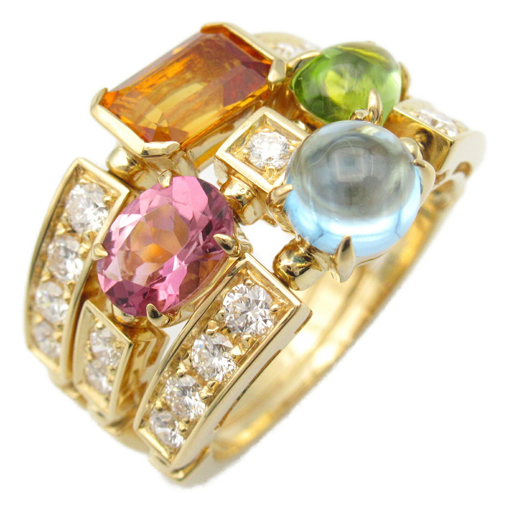 BVLGARI Allegra 3 Row Ring Topaz Peridot Citrine Tourmaline K18 (Yellow Gold) Diamond Women's Multicolor Clear