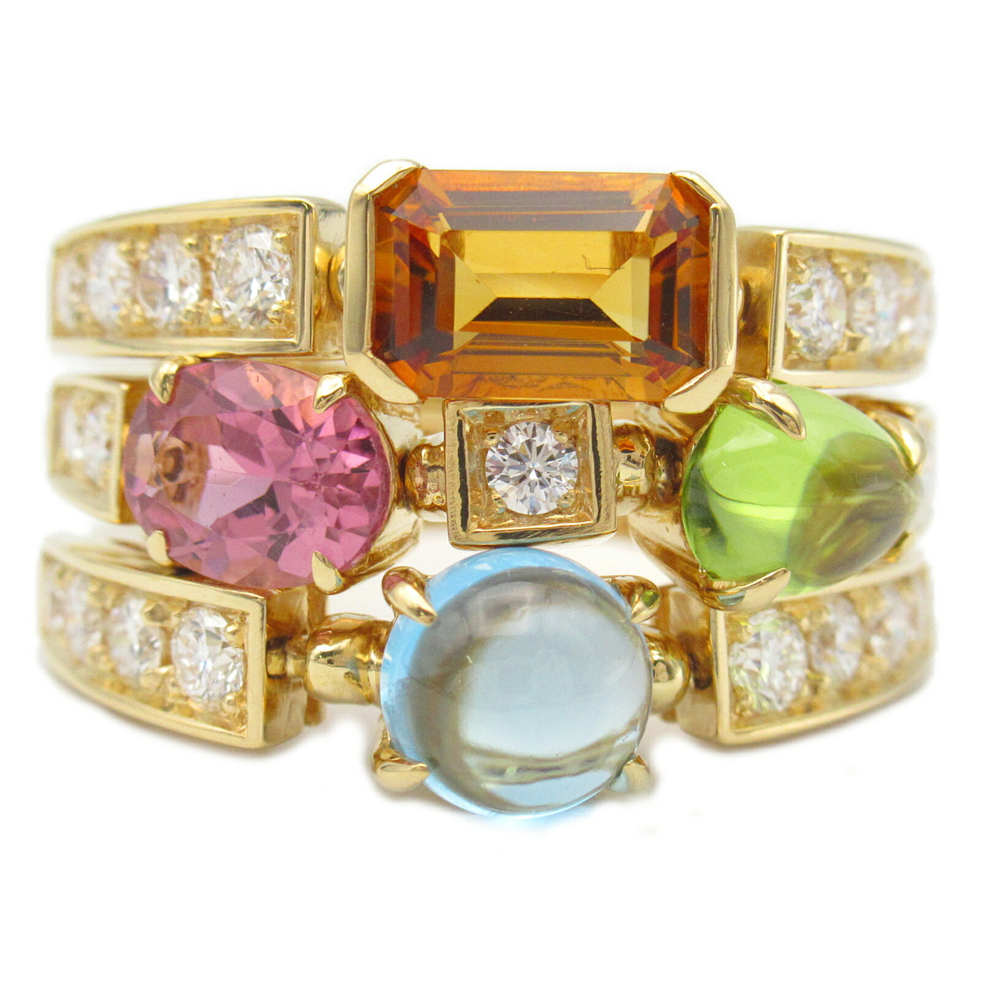 BVLGARI Allegra 3 Row Ring Topaz Peridot Citrine Tourmaline K18 (Yellow Gold) Diamond Women's Multicolor Clear