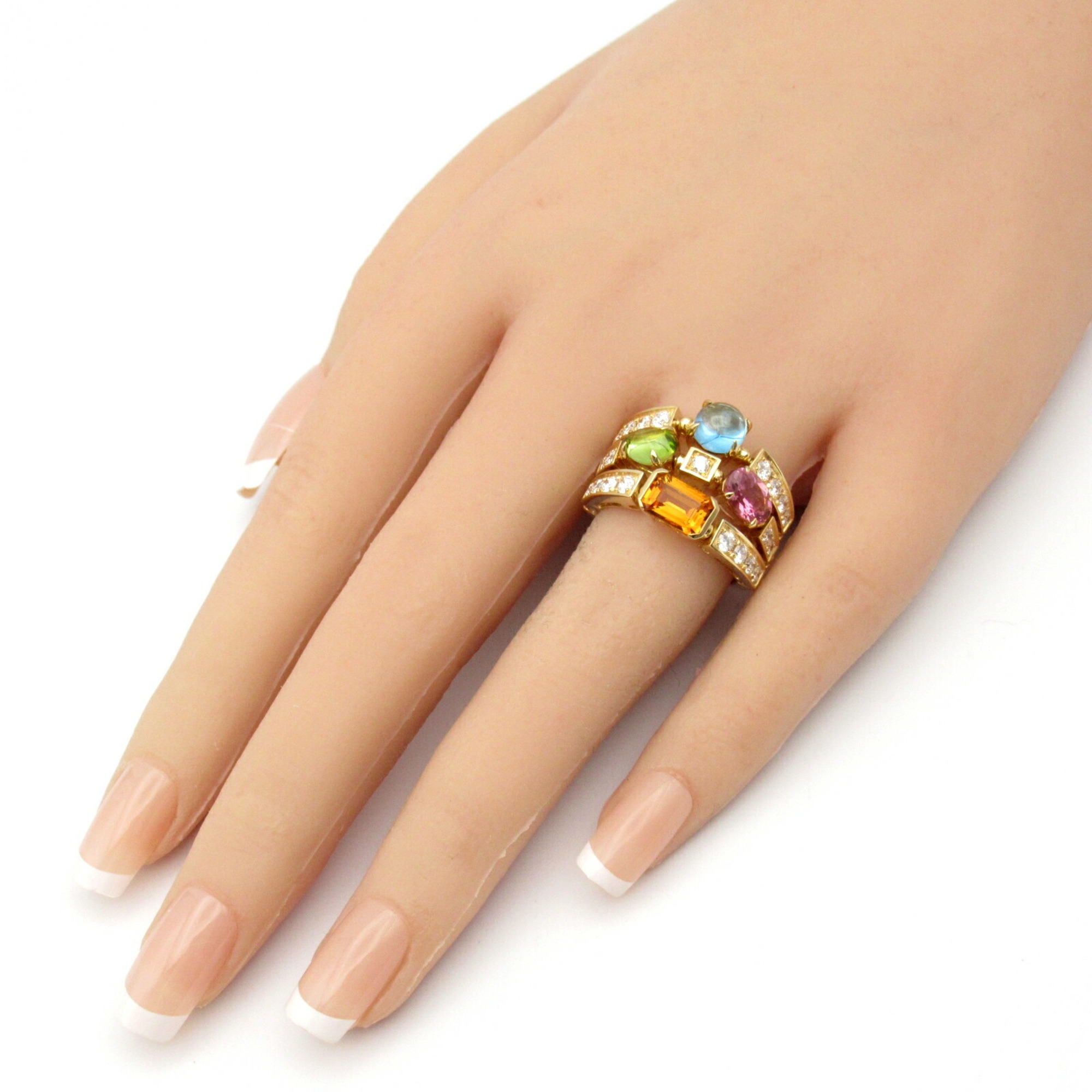 BVLGARI Allegra 3 Row Ring Topaz Peridot Citrine Tourmaline K18 (Yellow Gold) Diamond Women's Multicolor Clear