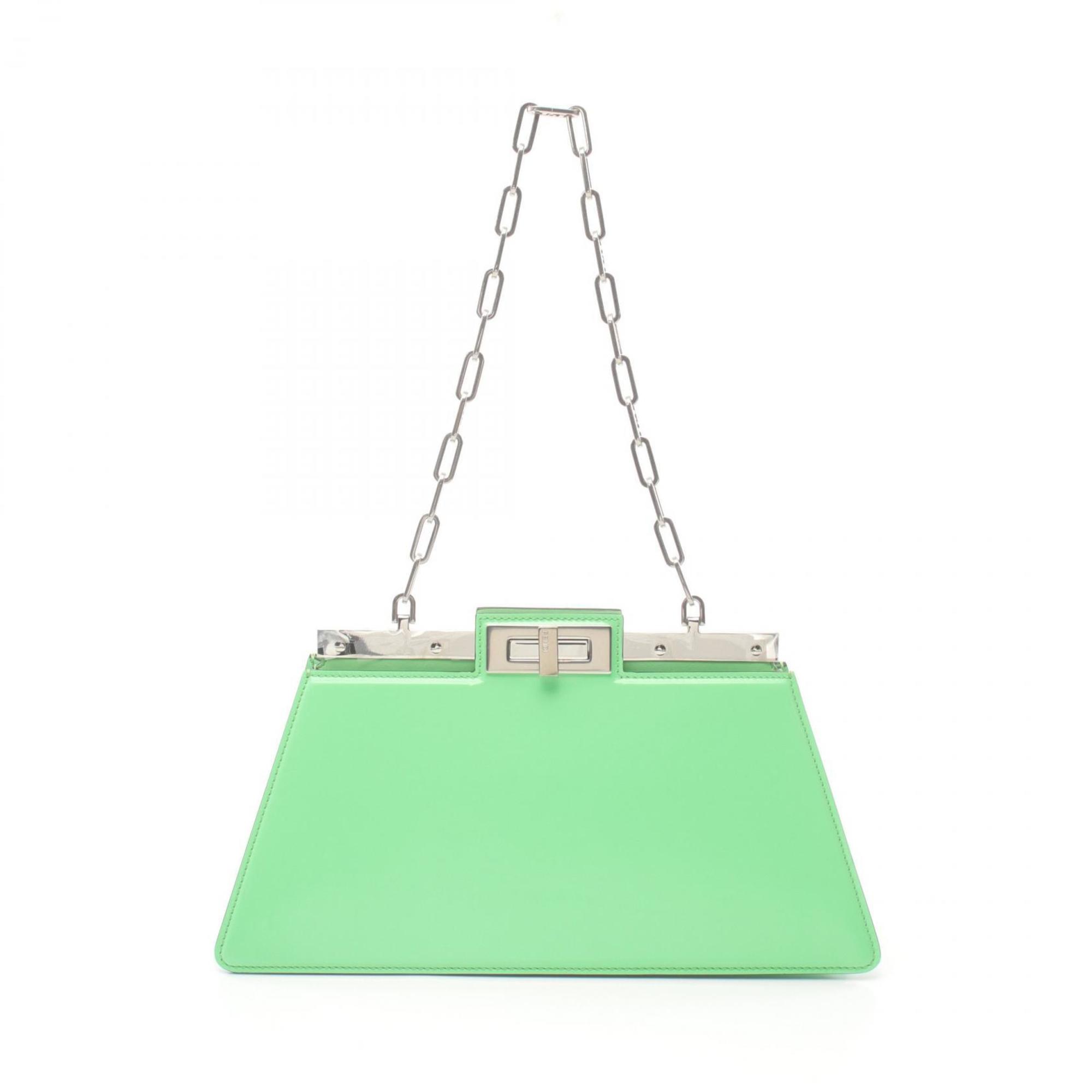 FENDI Peekaboo Cut Medium Shoulder Bag Leather Women's Green 8BN340