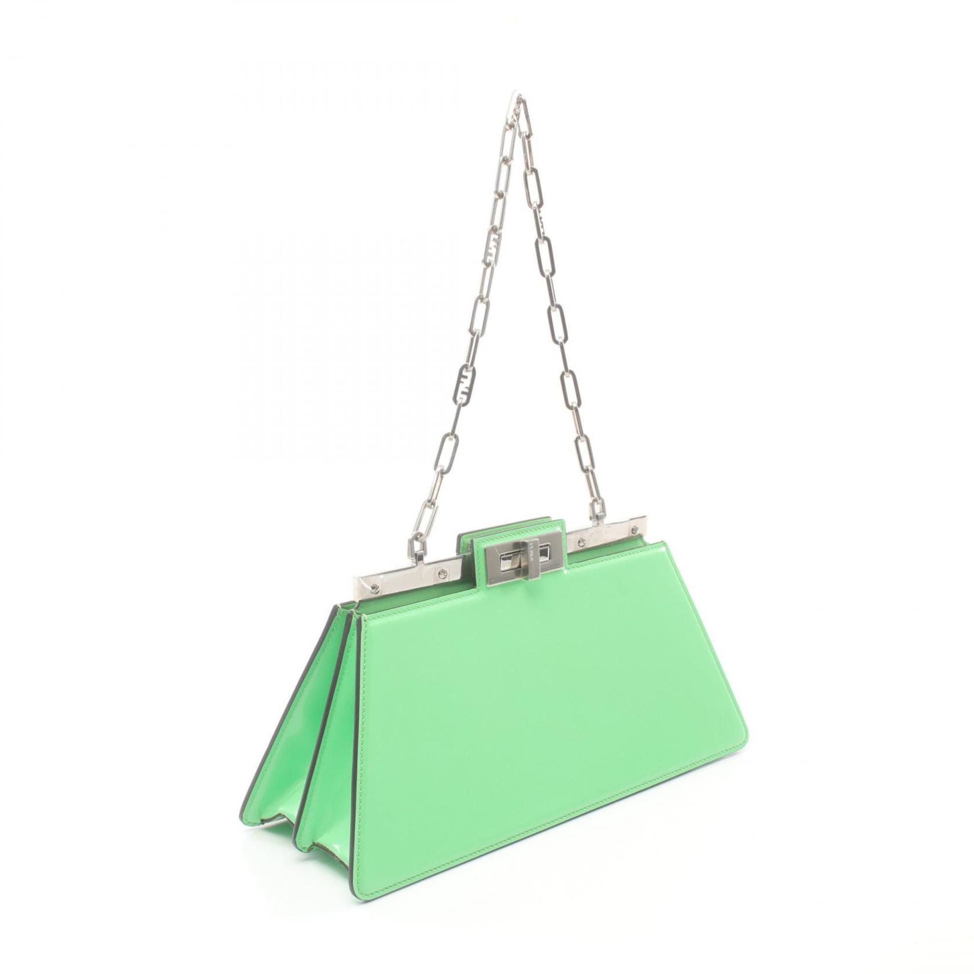 FENDI Peekaboo Cut Medium Shoulder Bag Leather Women's Green 8BN340