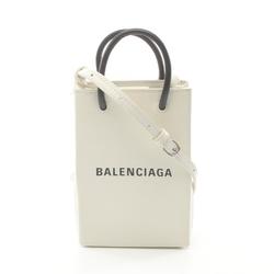 BALENCIAGA SHOPPING PHONE HOLDER Phone Folder Shoulder Bag Leather Women's White Black 593826