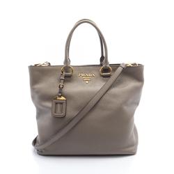 PRADA VITELLO PHENIX Tote Bag Leather Women's Grey 1BG865