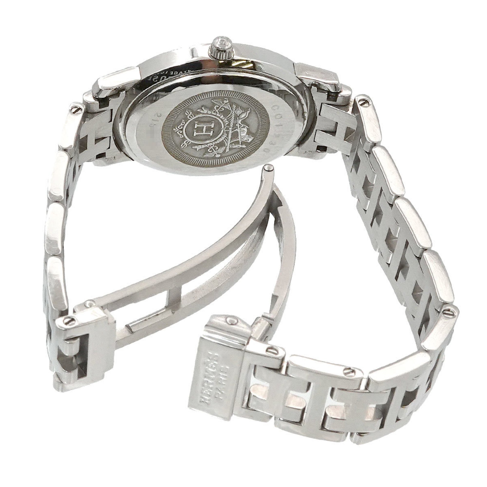 Hermes HERMES Clipper Nacle Oval CO1 230 Ladies' Watch Diamond Bezel White Shell Quartz