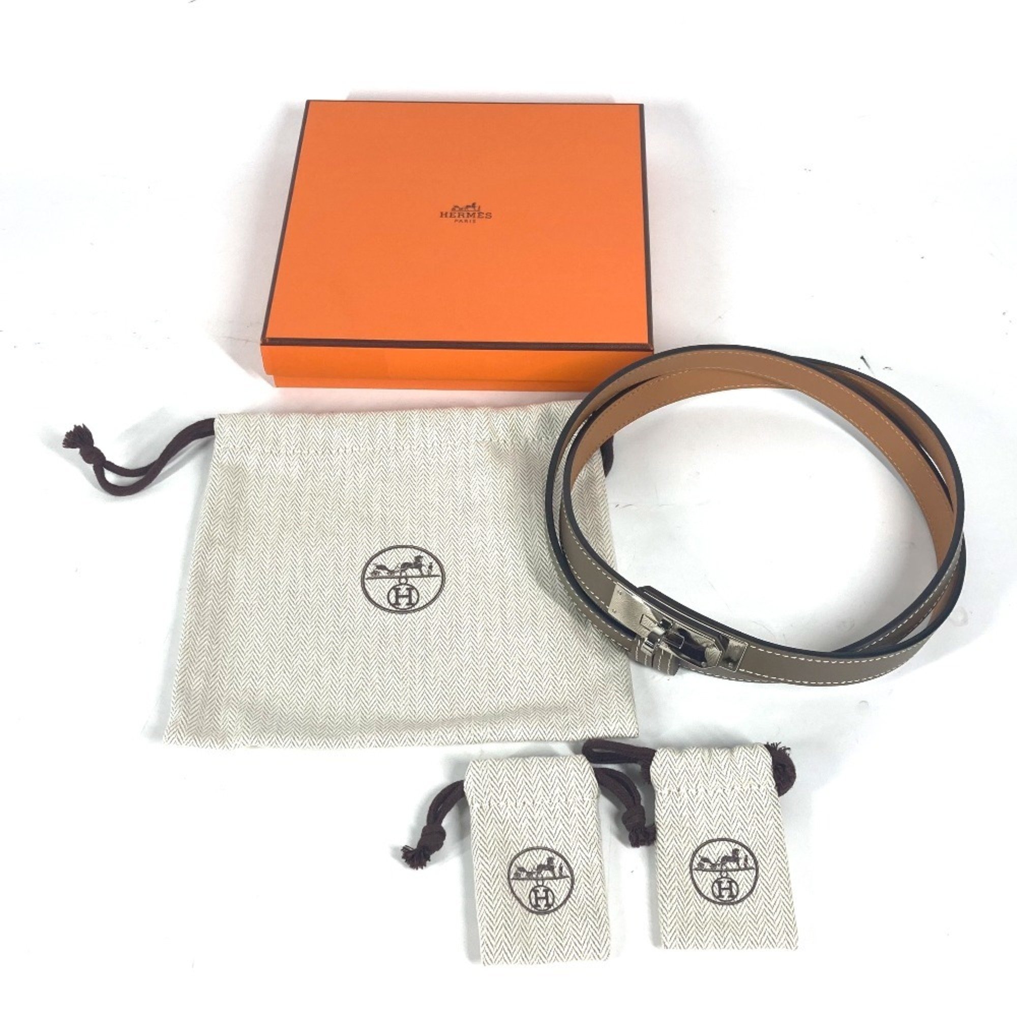 HERMES Hermes Thin Belt Kelly Epson Women's Etoupe Beige