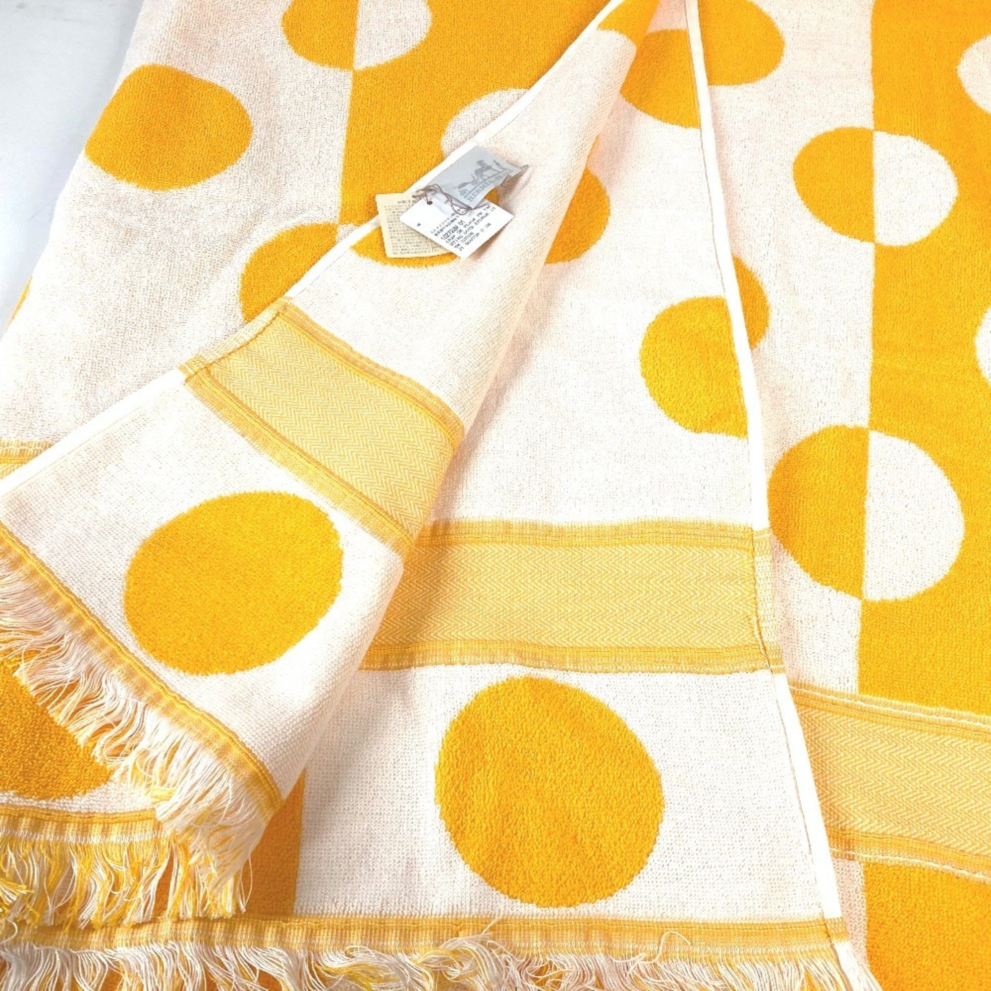 HERMES Yachting Dot Beach Towel Cotton Women's Yellow