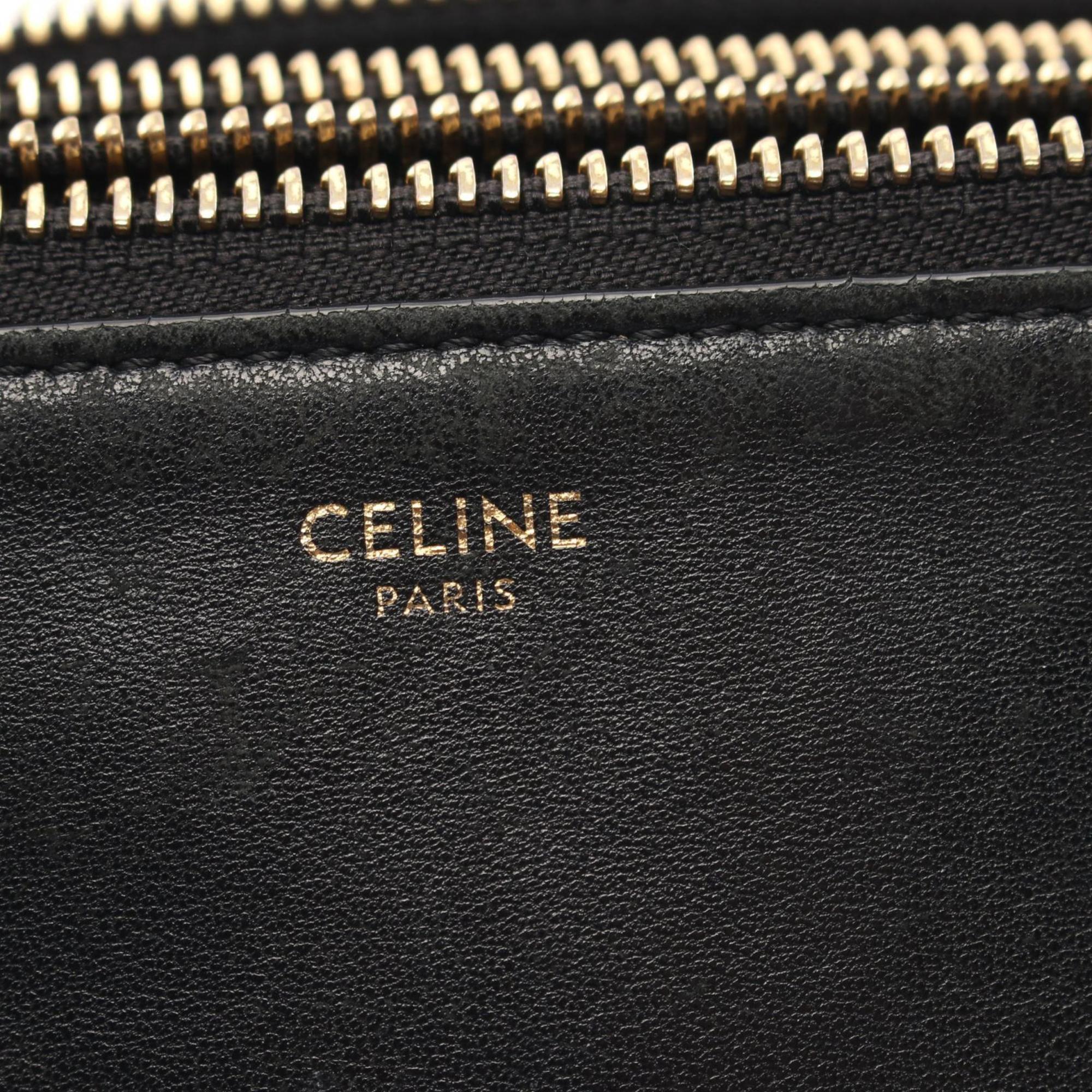 CELINE TRIO LARGE Trio Large Shoulder Bag Leather Women's Black 187613