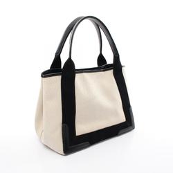 BALENCIAGA Navy Cabas S Tote Bag Canvas Leather Women's Ivory Black 339933