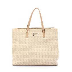 FENDI Zucchino Tote Bag Canvas Leather Women's Beige 8BH133LPN058