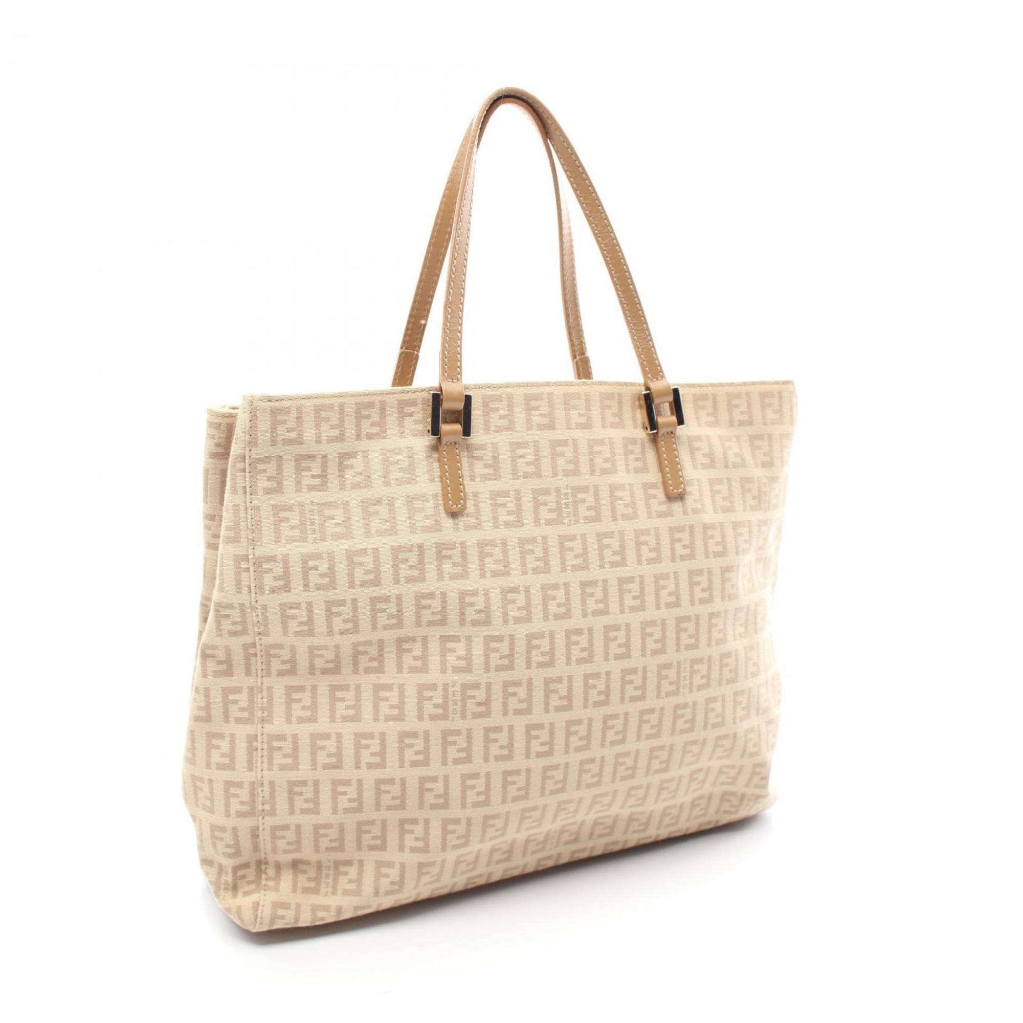 FENDI Zucchino Tote Bag Canvas Leather Women's Beige 8BH133LPN058