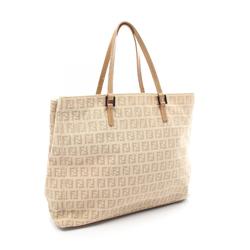 FENDI Zucchino Tote Bag Canvas Leather Women's Beige 8BH133LPN058