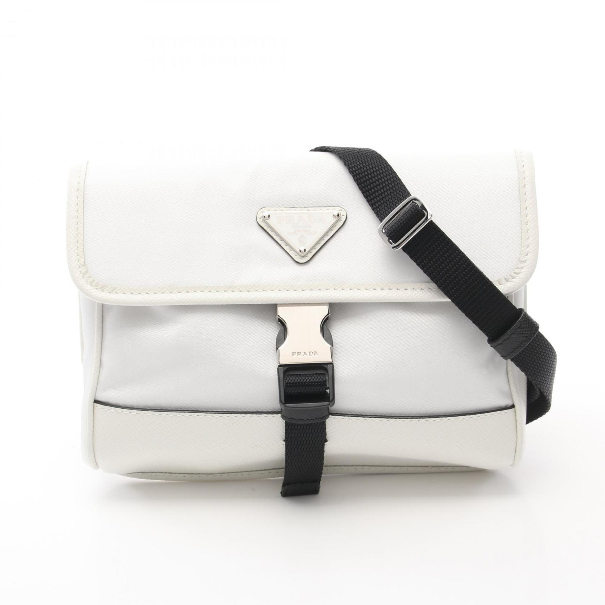 PRADA RE NYLON TESSUTO+SAFFIANO Shoulder Bag Nylon Saffiano Leather Men's White Black 2ZH108