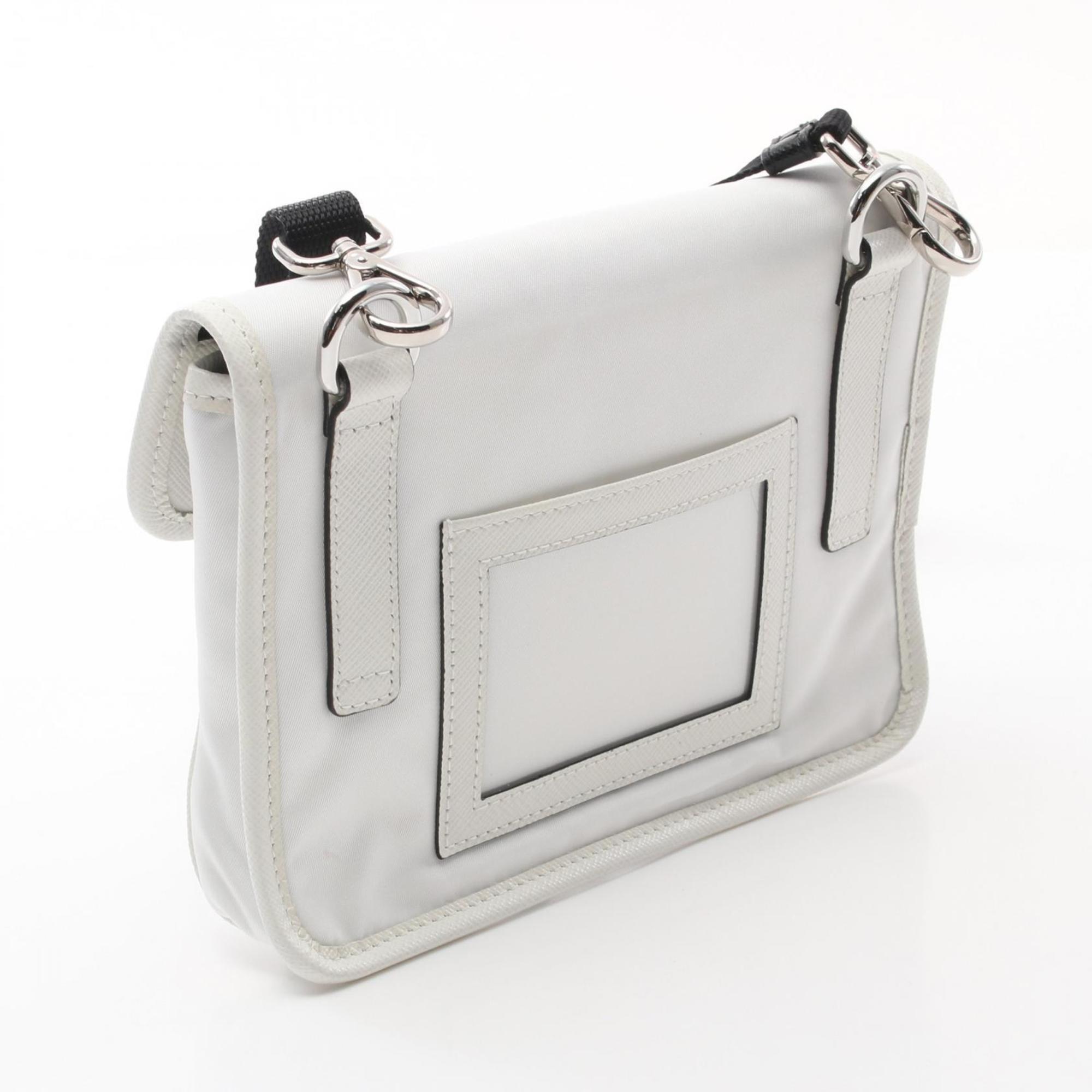 PRADA RE NYLON TESSUTO+SAFFIANO Shoulder Bag Nylon Saffiano Leather Men's White Black 2ZH108