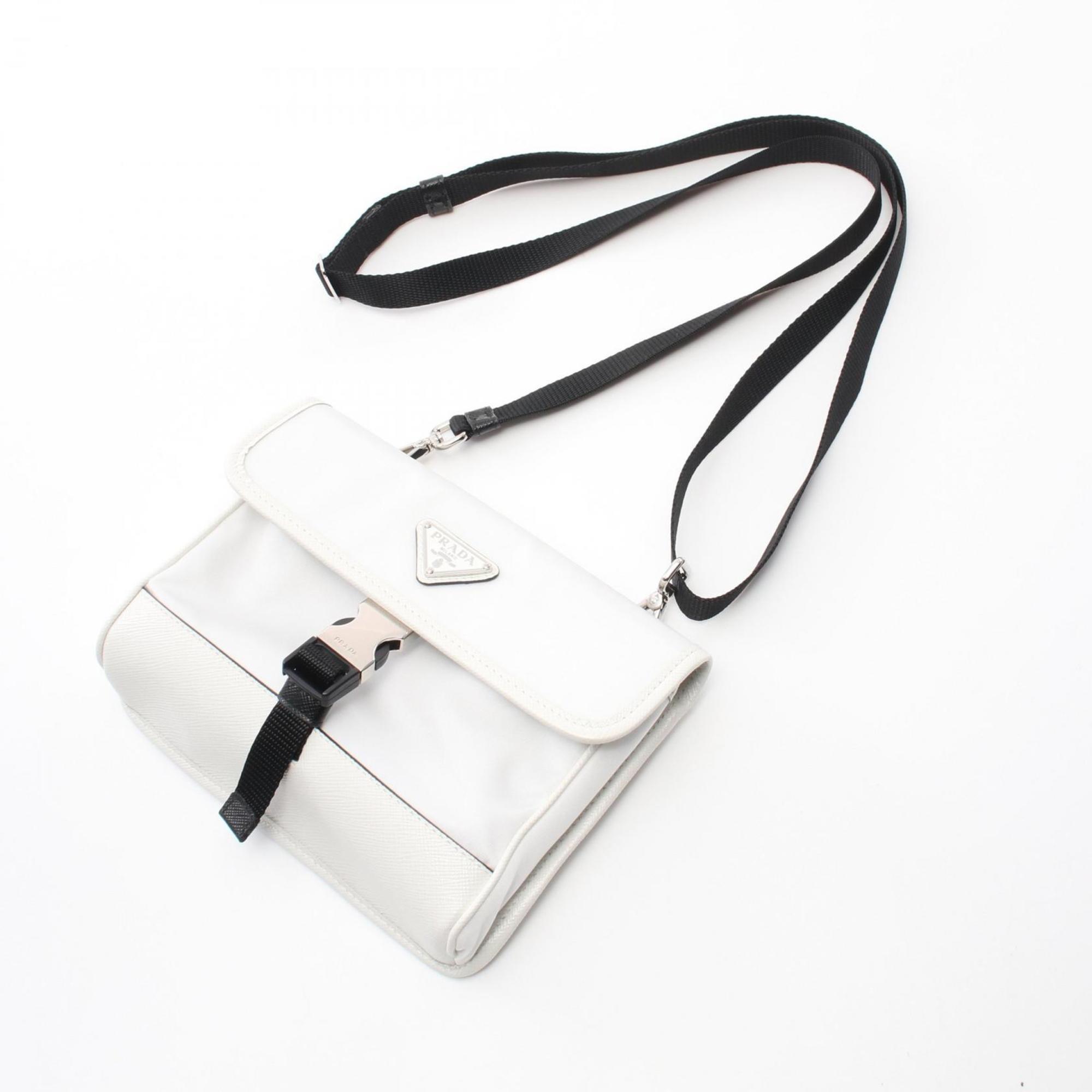 PRADA RE NYLON TESSUTO+SAFFIANO Shoulder Bag Nylon Saffiano Leather Men's White Black 2ZH108