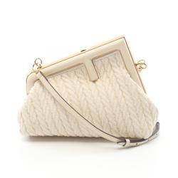 FENDI First Small Shoulder Bag Leather Fabric Women's White 8BP129