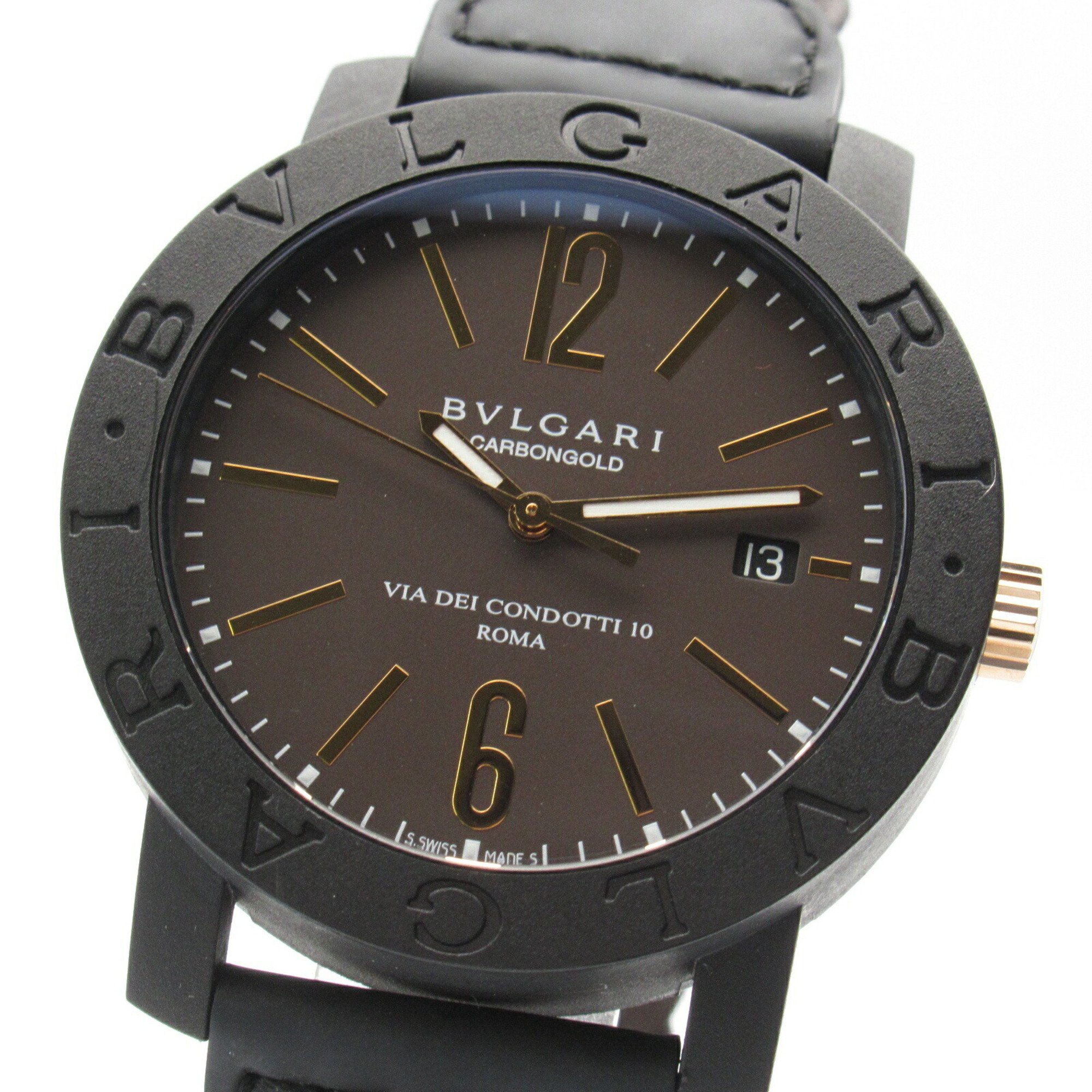 BVLGARI Carbon Gold Watch Leather Men's Brown BB40CL