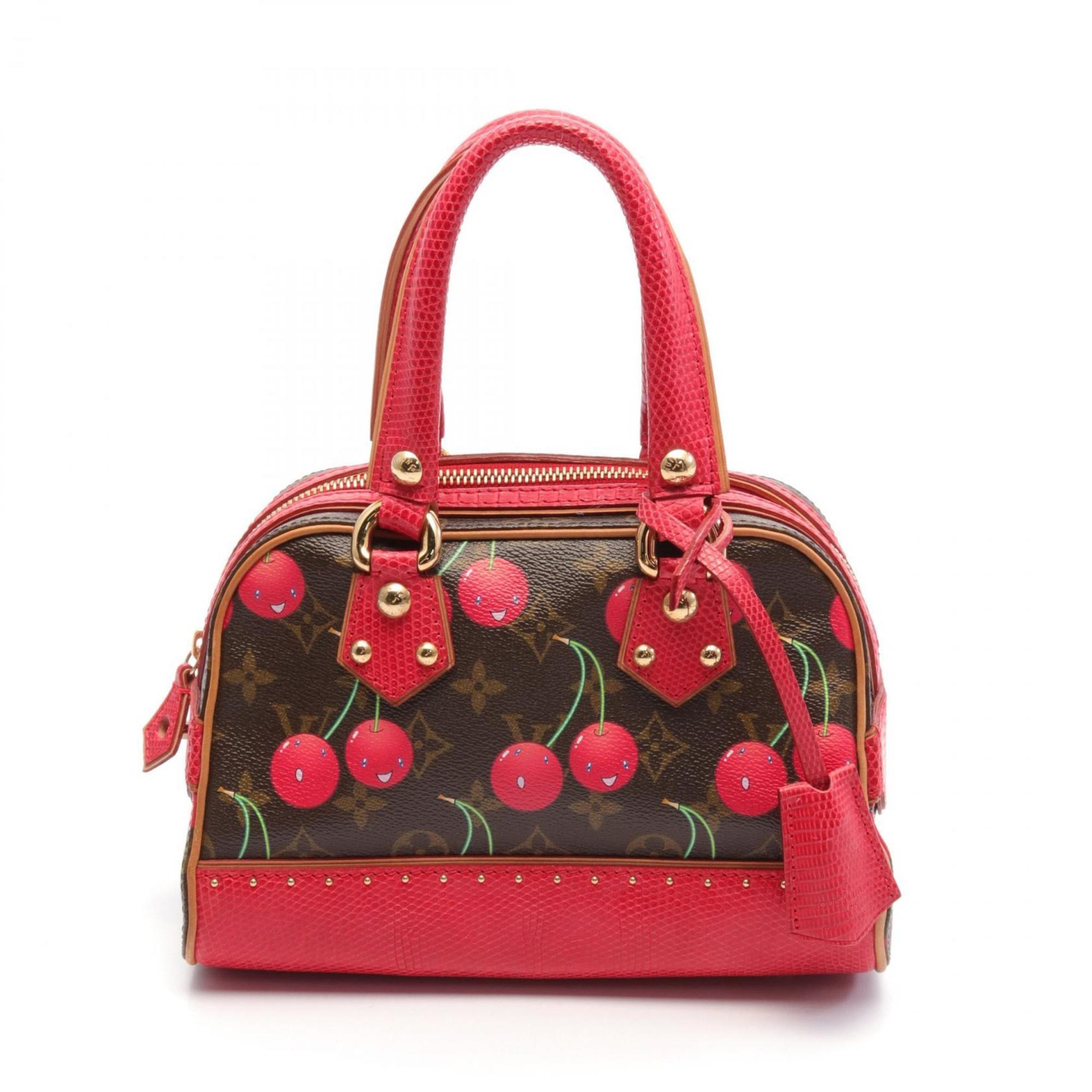 Louis Vuitton Sac Neo Deauville Monogram Cherry Handbag Bag Coated Canvas Leather Women's Brown Red Multicolor M95001