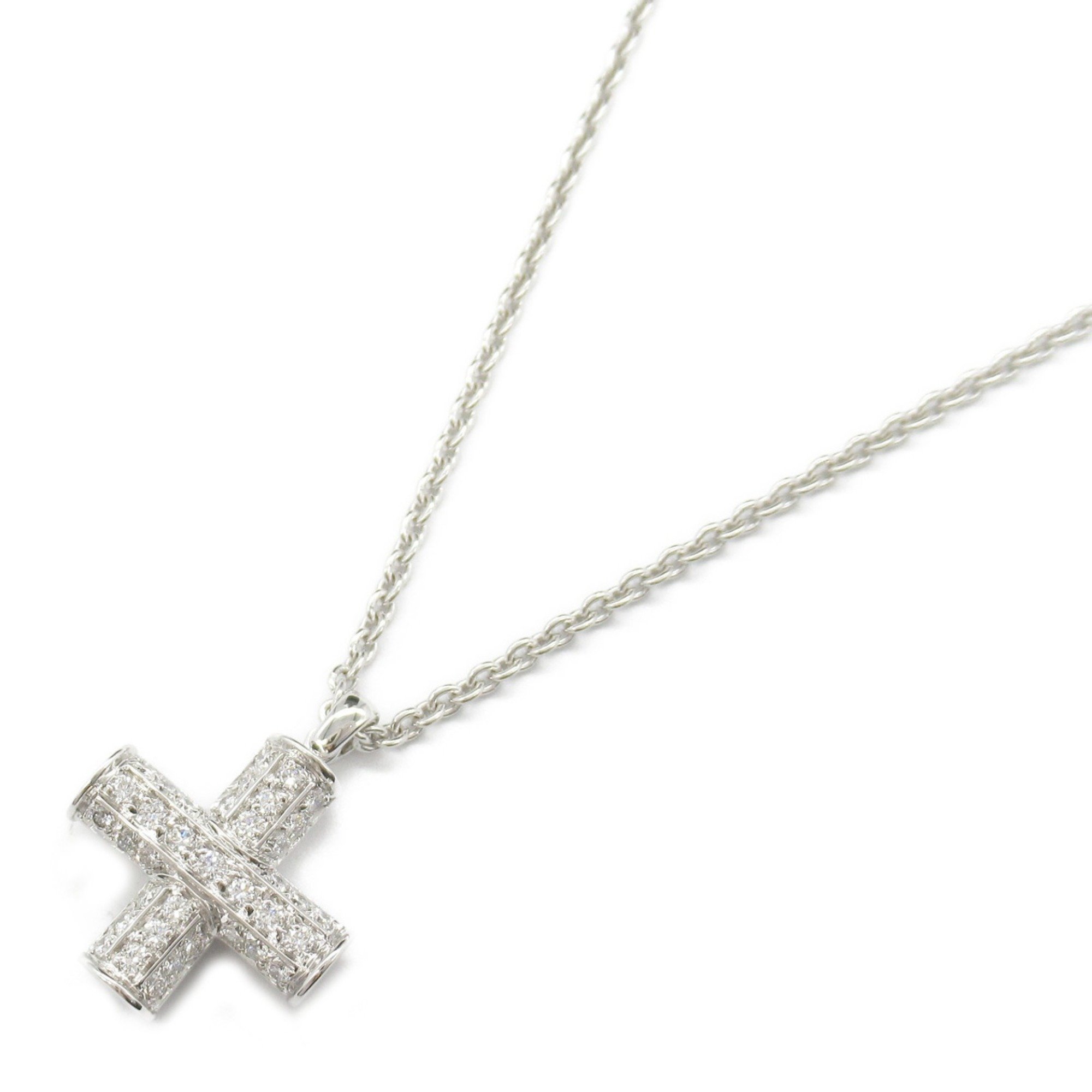 BVLGARI Latin Cross Necklace, K18WG (White Gold), Diamond, Women's, Clear