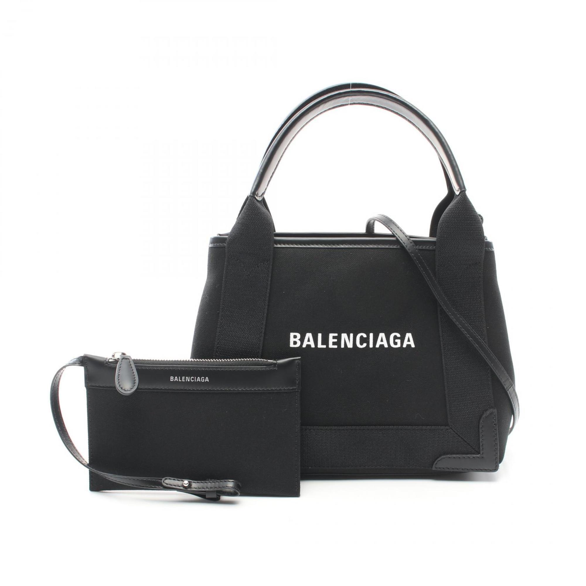 BALENCIAGA Navy Cabas XS Handbag Bag Canvas Leather Women's Black 3903462HH3N1000