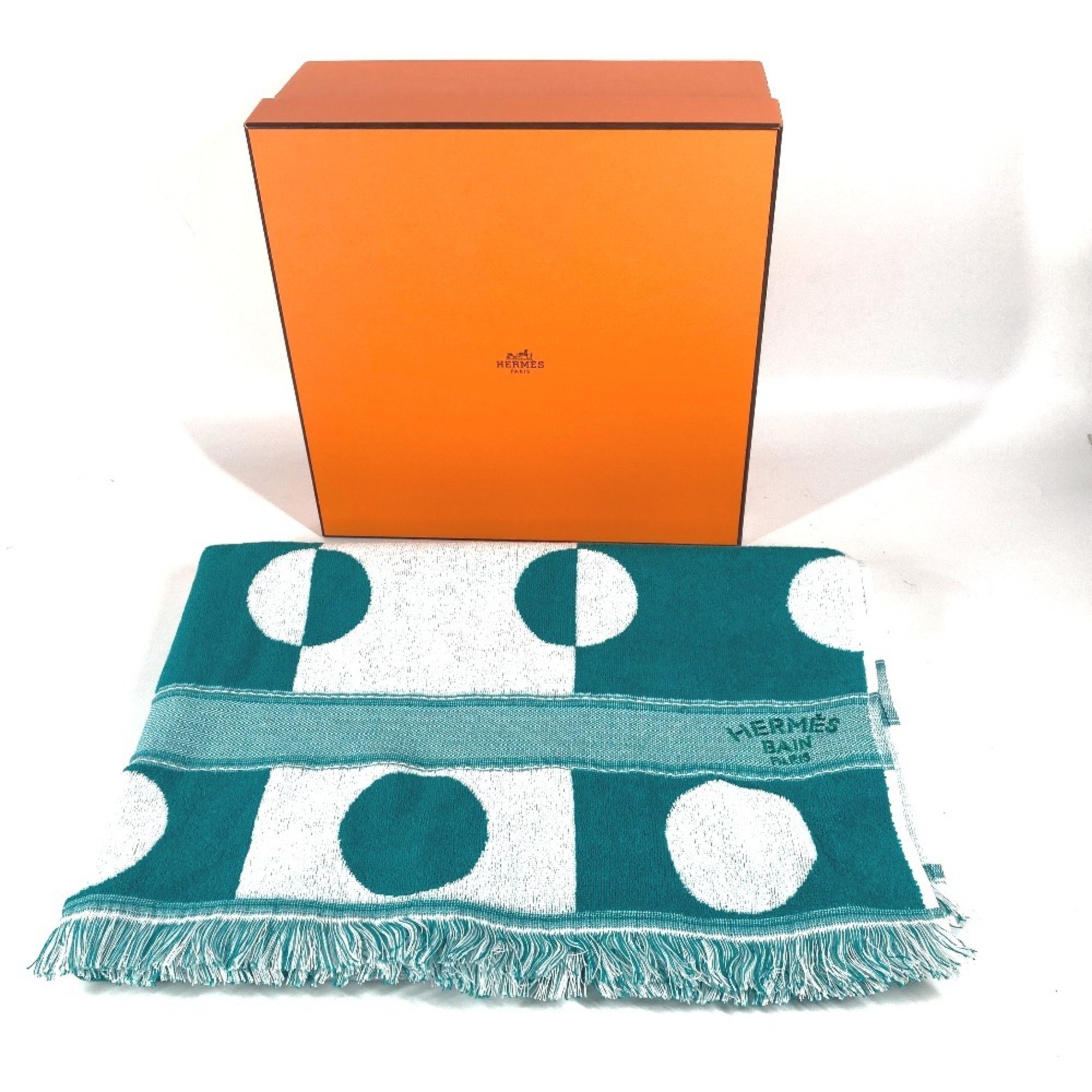 HERMES Hermes Bath Towel Knee Blanket Yachting Dot Polka Beach Cotton Women's Green