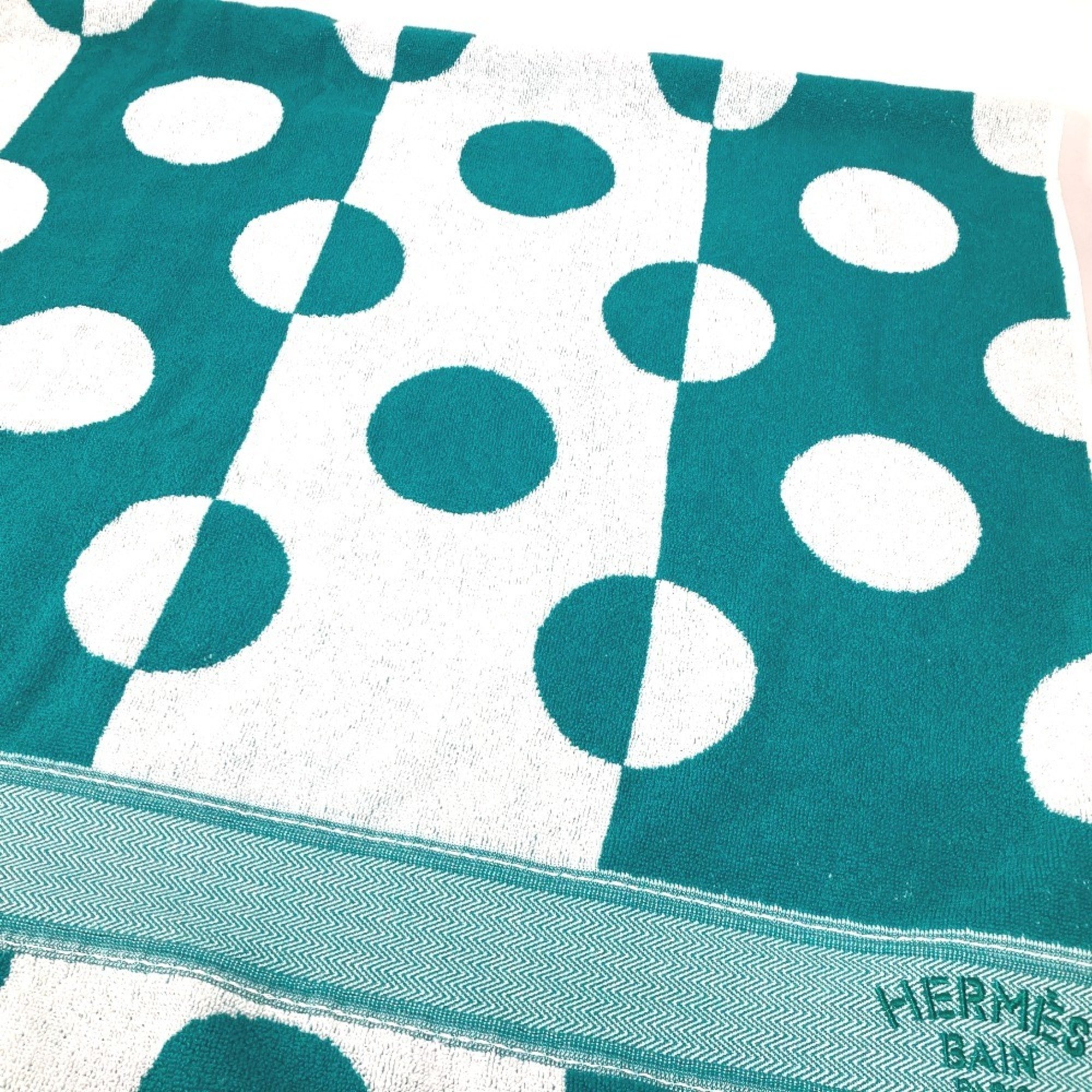 HERMES Hermes Bath Towel Knee Blanket Yachting Dot Polka Beach Cotton Women's Green